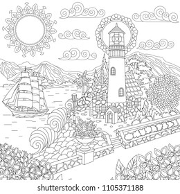 Adult coloring page sun over royalty