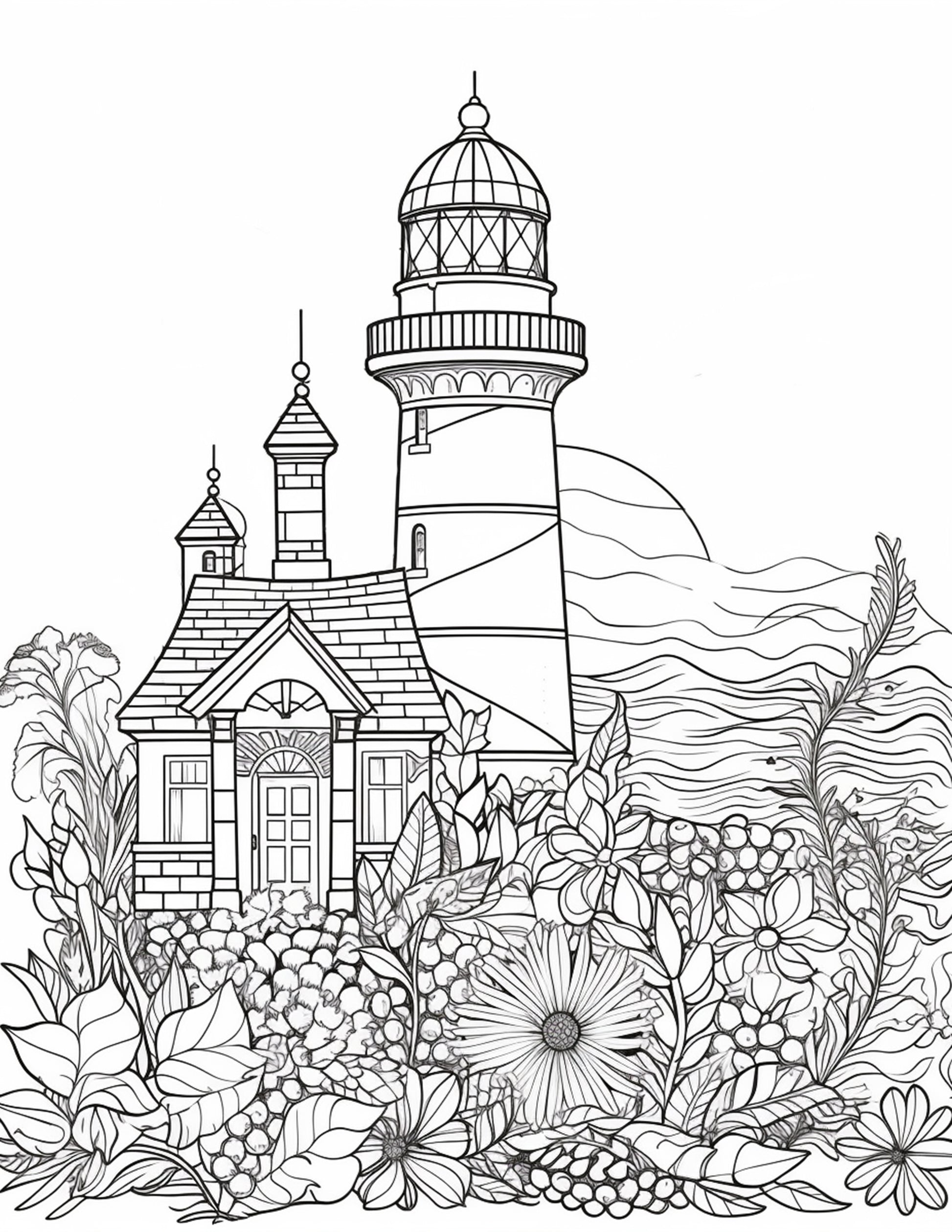 Printable lighthouse scene coloring pages for adults printable pd â coloring