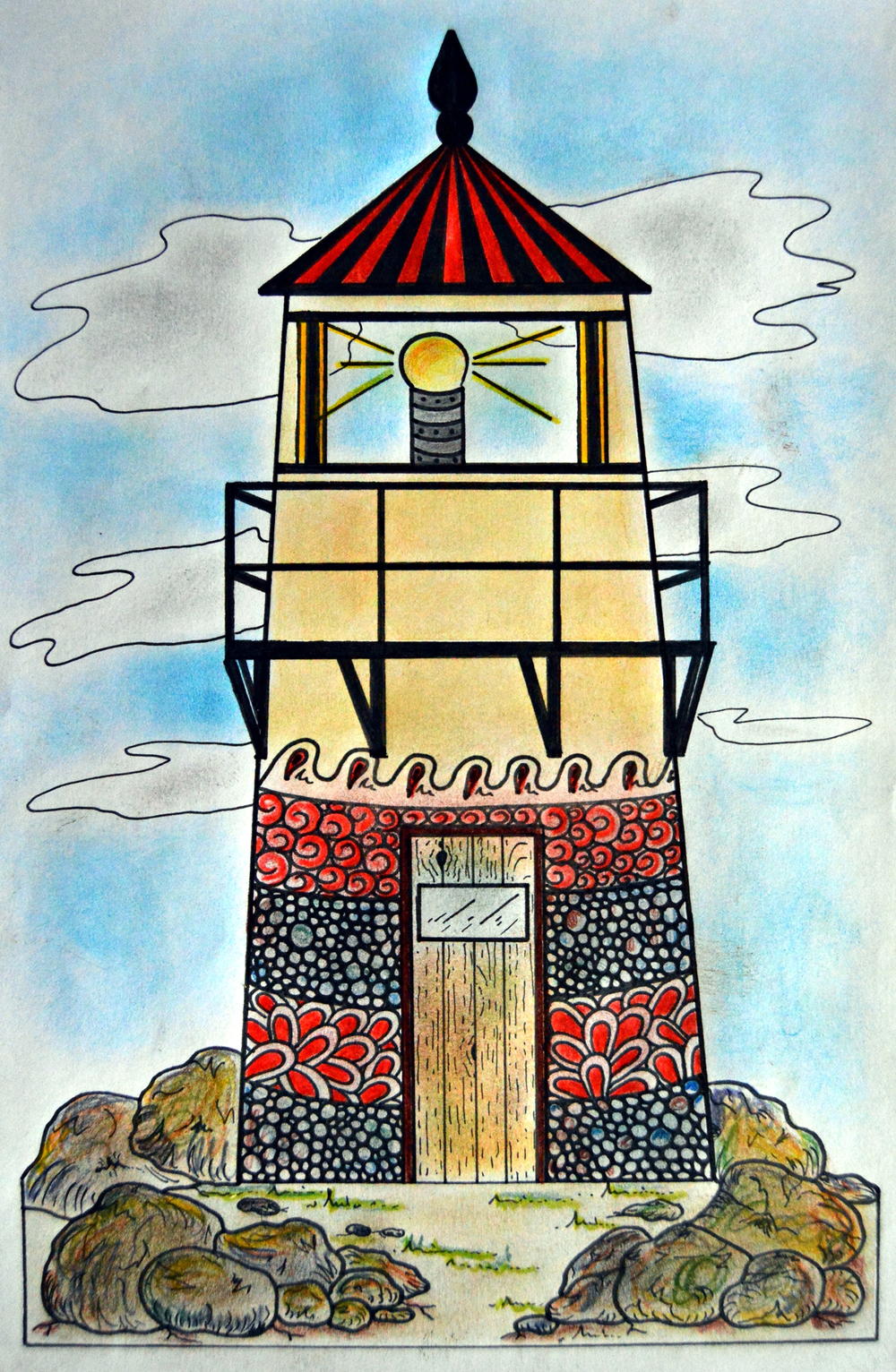 Zentangle lighthouse adult coloring page