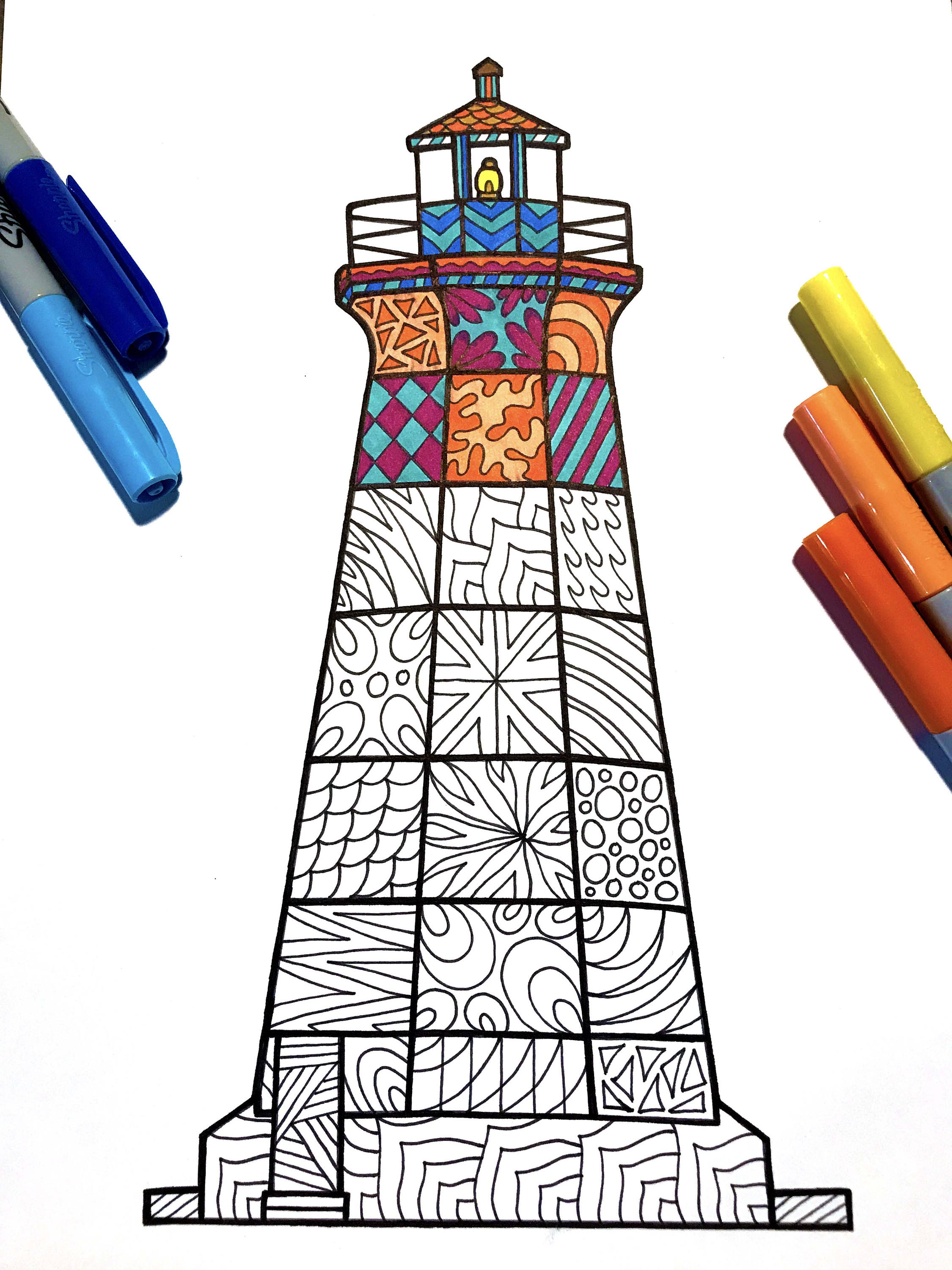 Lighthouse â pdf zentangle coloring page â scribble stitch