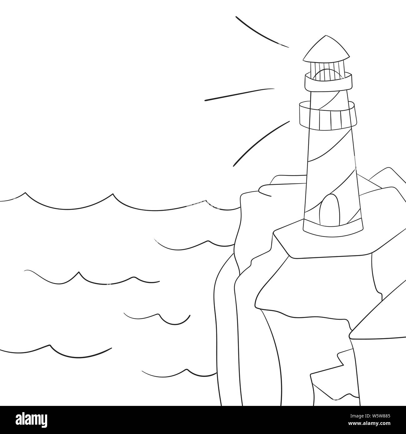 Coloring page for kids cartoon lighthouse vector illustration stock vector image art