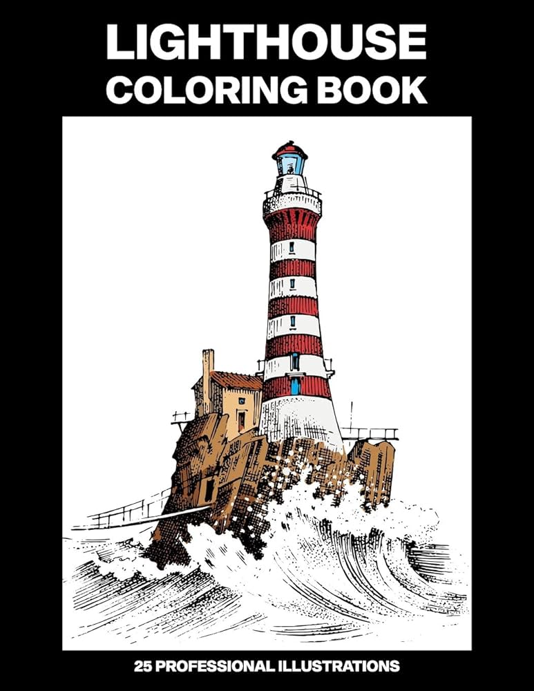 Lighthouse coloring book adult coloring book featuring amazing lighthouses professional illustrations for stress relief and relaxation lighthouse coloring pages publications seaside books
