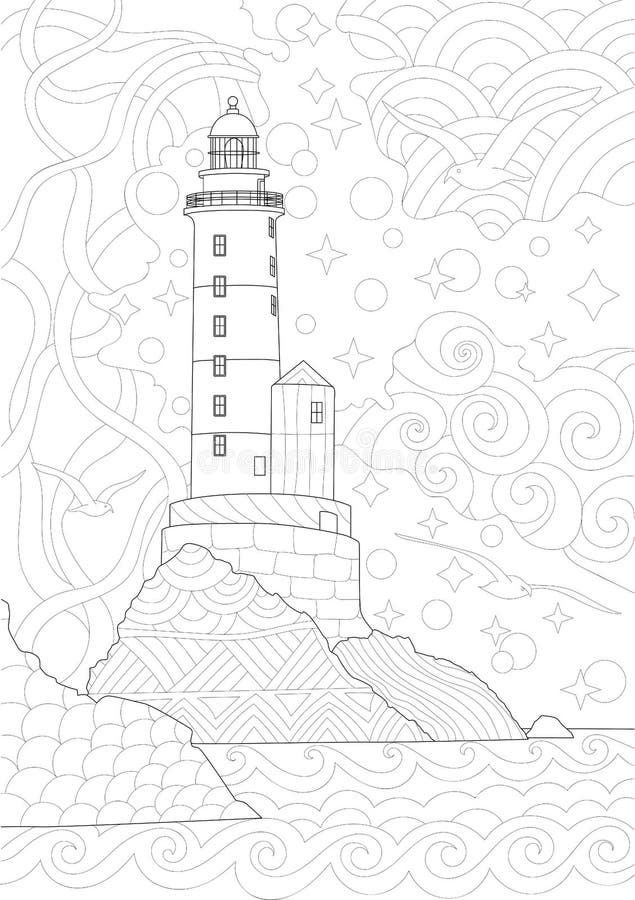 Lighthouse coloring book page for adults or children stock vector