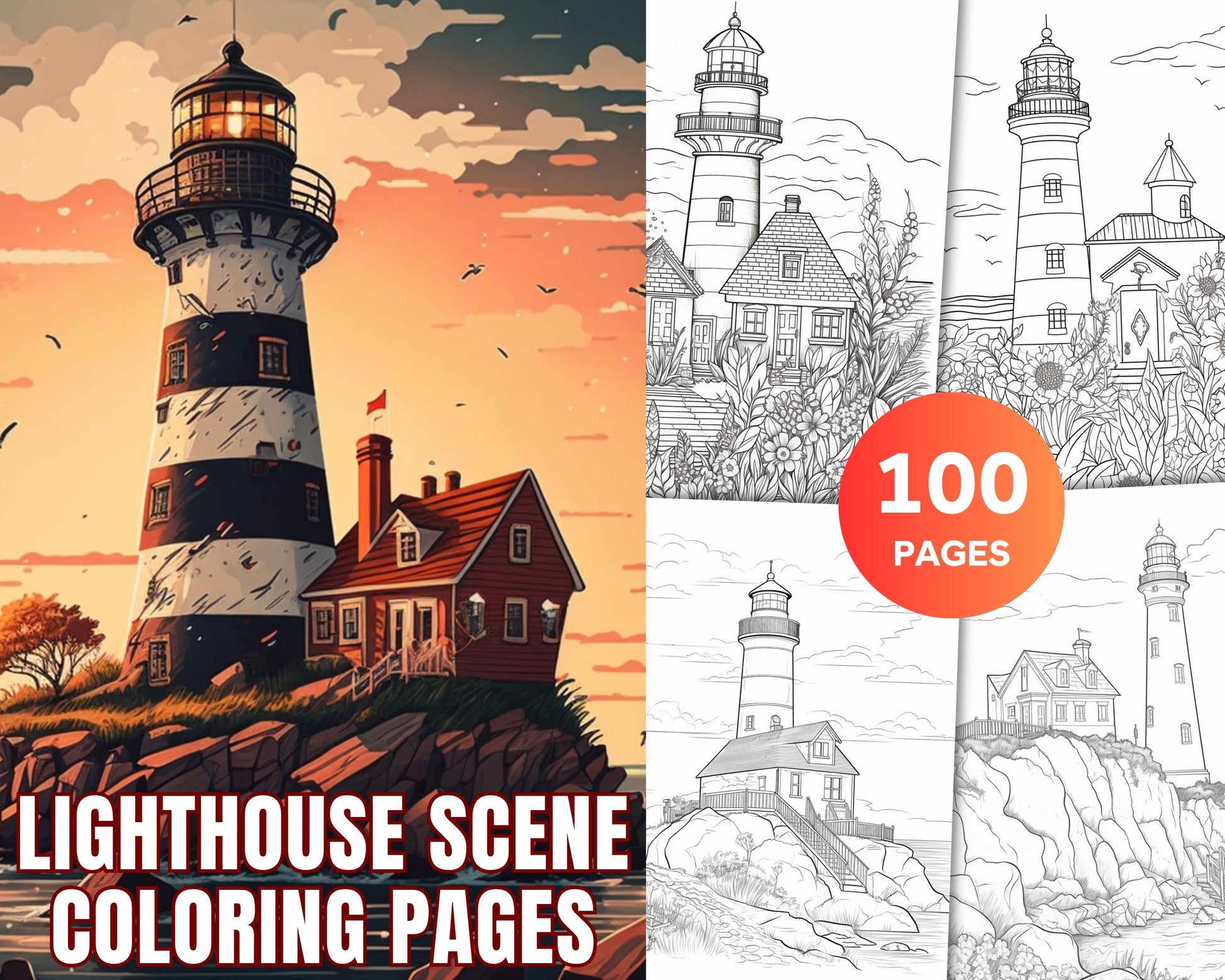 Printable lighthouse scene coloring pages for adults printable pd â coloring