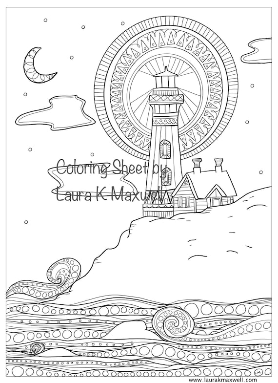 Lighthouse coloring sheet for adults and kids seashore coloring page printable coloring sheet instant download oregon coloring page