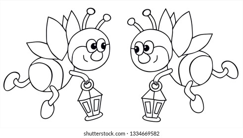 Two cute lightning bug firefly lantern stock vector royalty free