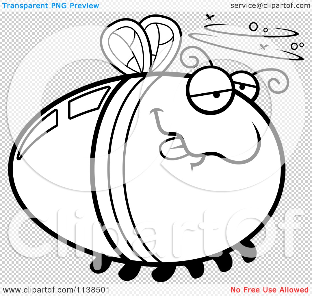 Cartoon clipart of an outlined drunk firefly lightning bug