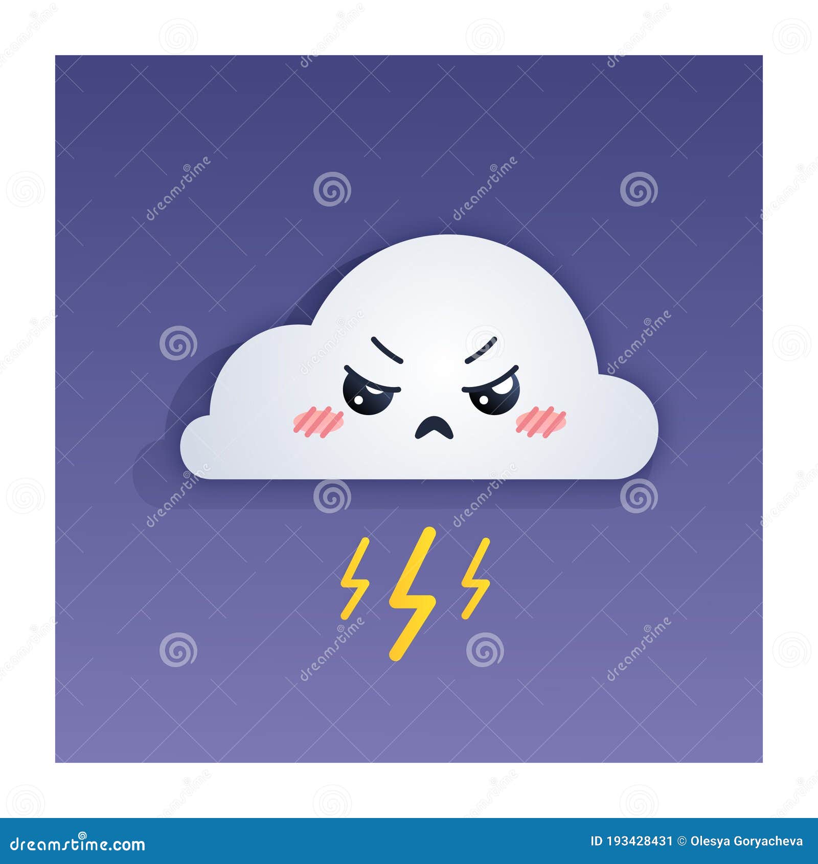 Kawaii cute offended angry cloud with lightning thunderstorm stock vector