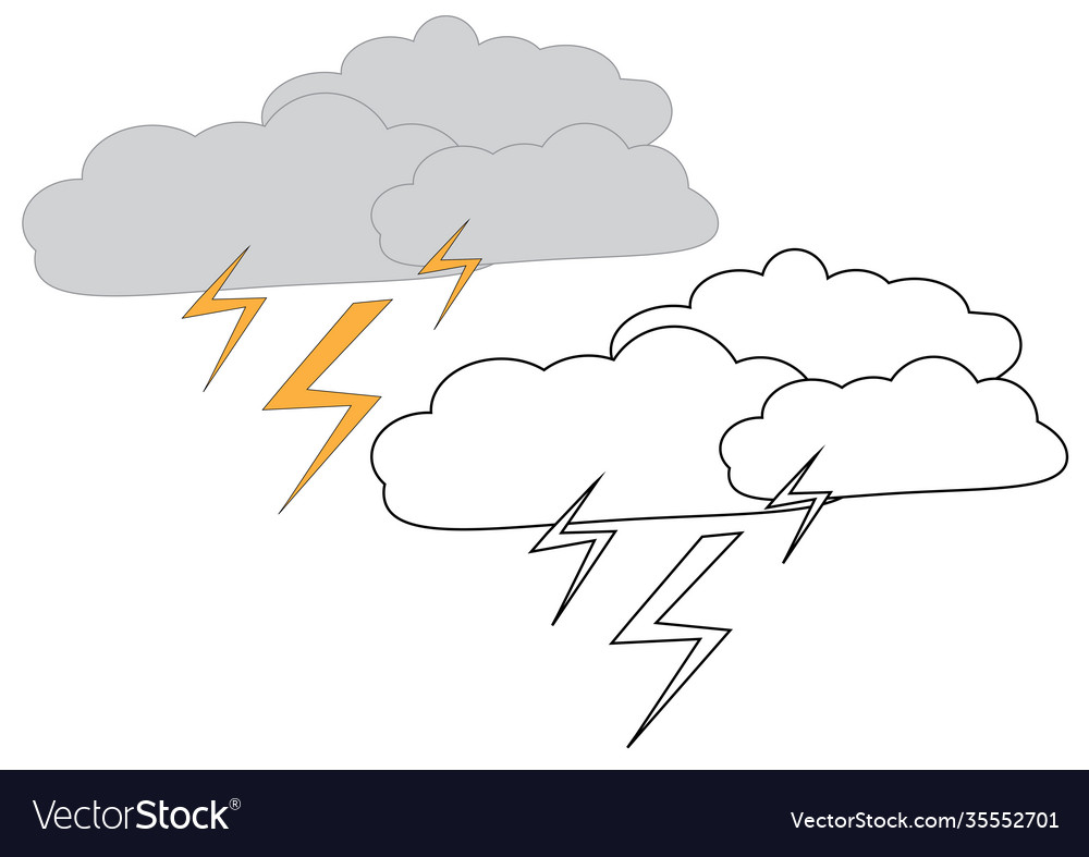 Rain clouds with lightning coloring page game vector image