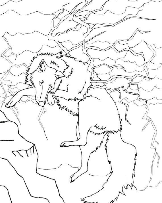 Elemental lightning wolf downloadable coloring page
