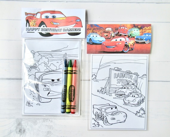 Inspired cars lightning mcqueen mini coloring pages and crayons bag child race cars party favors lightning mcqueen themed party