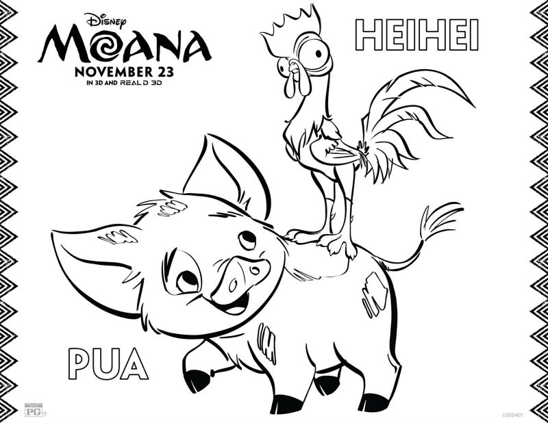 Moana pua and heihei coloring page