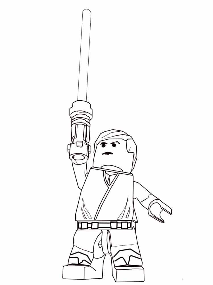 Lego man with a sword raised coloring page