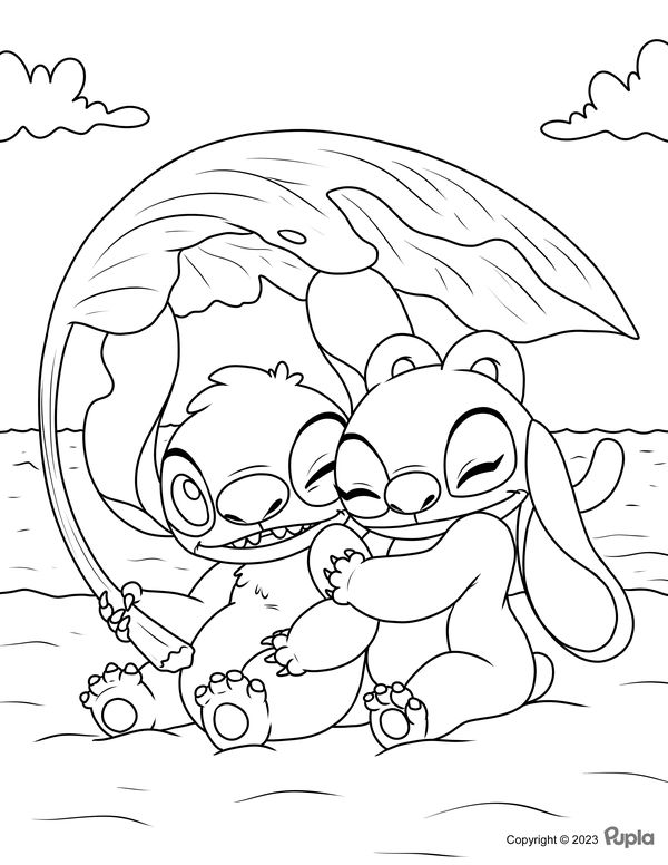 Stitch and angel in love coloring page love coloring pages angel coloring pages witch coloring pages