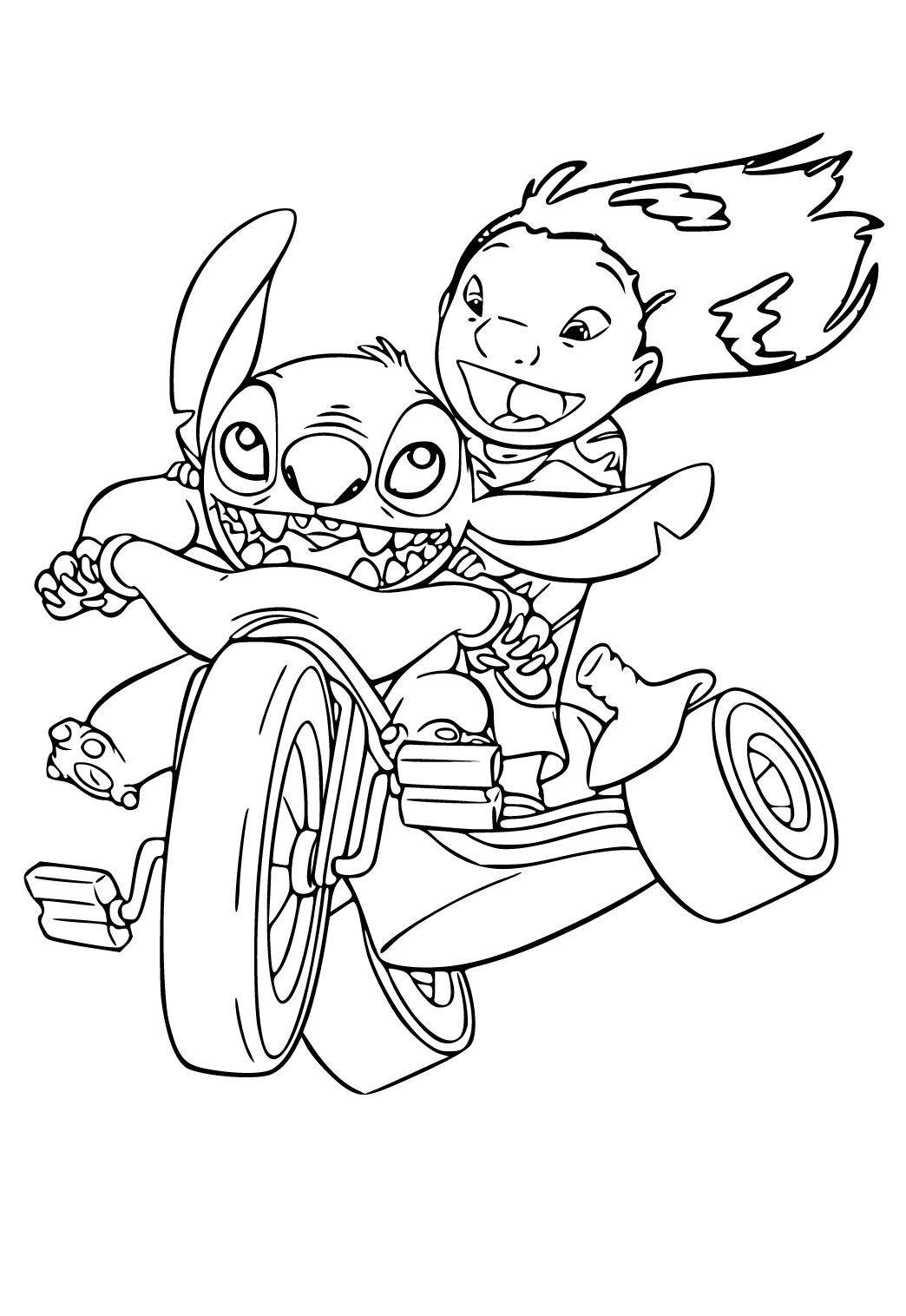 Free printable lilo and stitch bike coloring page for adults and kids