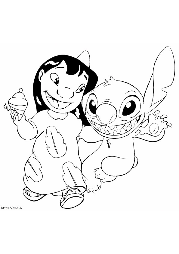 Lilo holding ice cream and stitch coloring page
