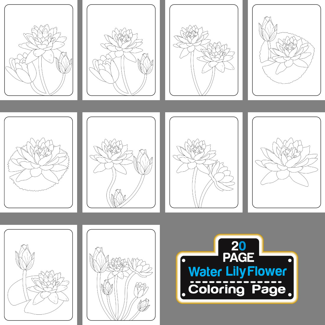 Water lily flower coloring page hand drawing line art vector illustration