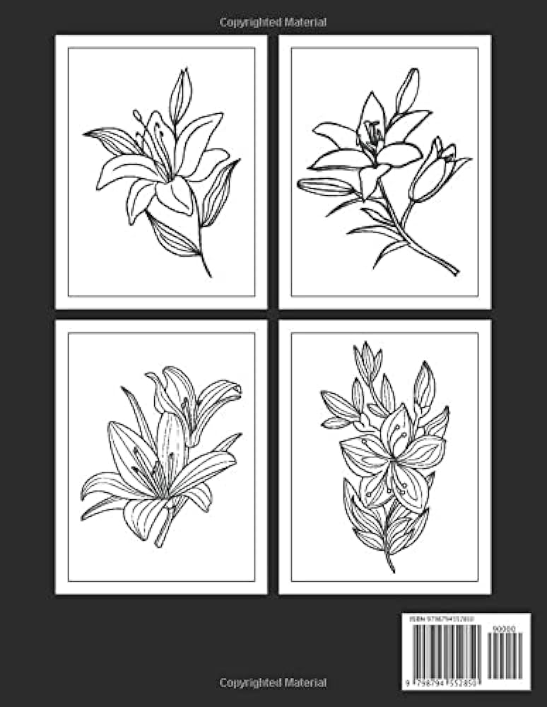 Lily flowers coloring book for adults amazing lily flowers coloring book for adult easy coloring page stress relieving and relaxation flower coloring book house salma books books