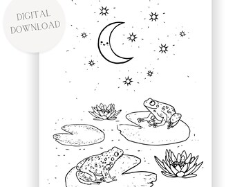 Frog colouring in sheet cute frogs on lily pads printable colouring page