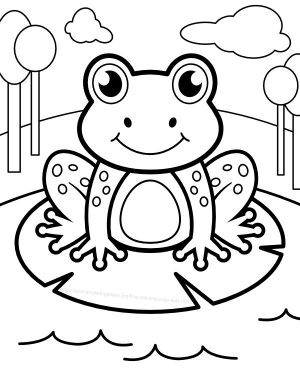 Free frog on lily pad coloring sheet for kids