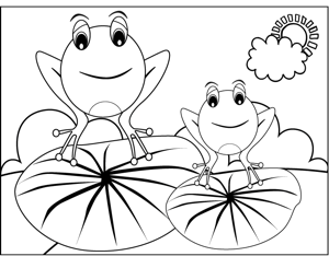 Frogs on lilypads coloring page