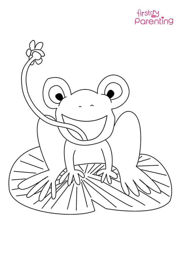 Frog on lily pad catching fly coloring page for kids