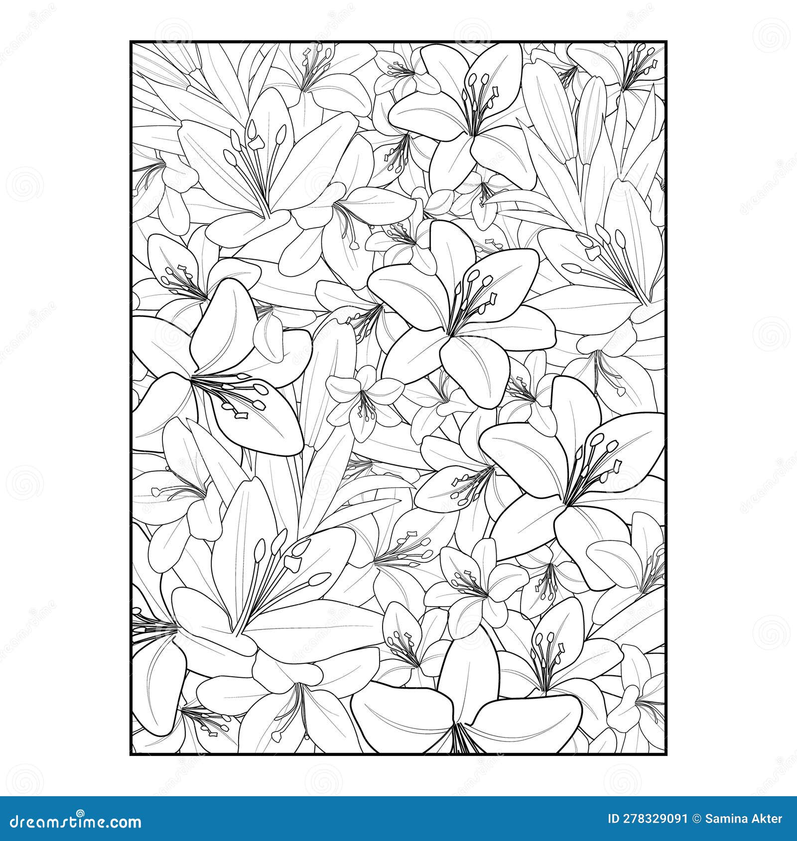 Blossom lily flower coloring pages for adults lily flower pattern design lily flower vector background stock vector