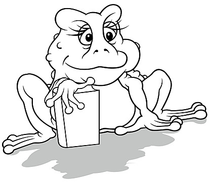 An illustration of a frog holding a book under its arm vector outline sitting coloring book png and vector with transparent background for free download
