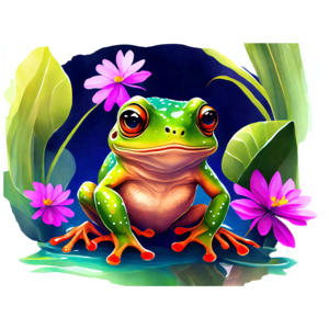 Download green frog on lily pad in pond png online