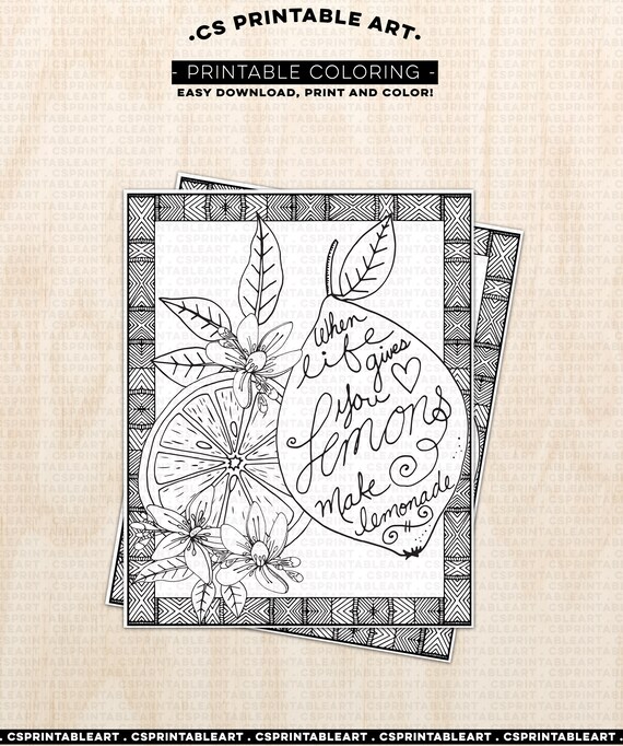 Pãgina para colorear de limãn descarga instantãnea limones a limonada cita positiva arte de pared imprimible impresiãn inspiradora pãgina de libro para colorear diy