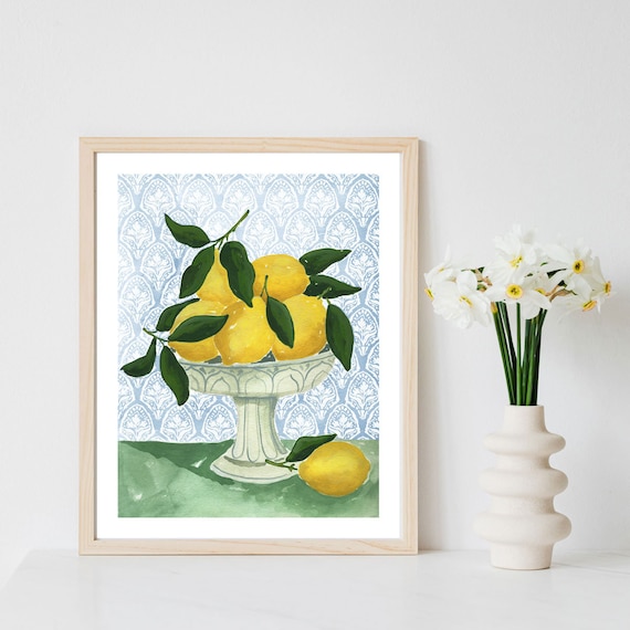 Limones imprimir limãn lãmina acuarela cuenco de limones cocina decoraciãn de la pared pintura lãmina alimentos cãtricos frutas pintura bodegãn granja