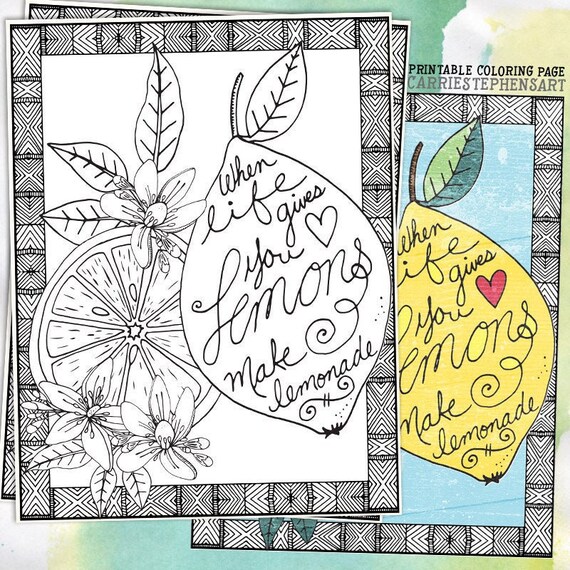Pãgina para colorear de limãn descarga instantãnea limones a limonada cita positiva arte de pared imprimible impresiãn inspiradora pãgina de libro para colorear diy