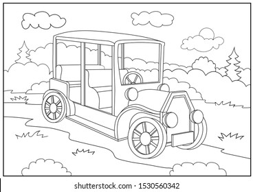 Coloring page book drawing landscape retro stock vector royalty free