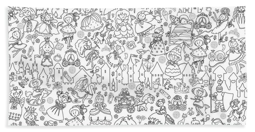 Line art illustration printable coloring pages for children poster princesses beach towel by olha zolotnyk