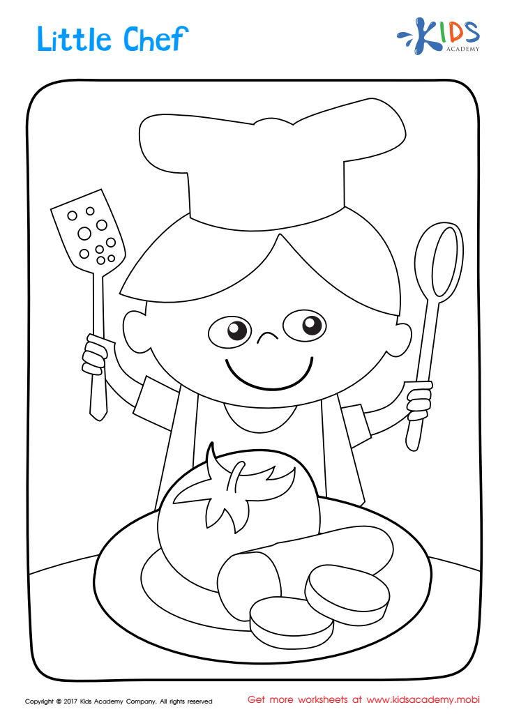 Little chef coloring page free printable worksheet for kids