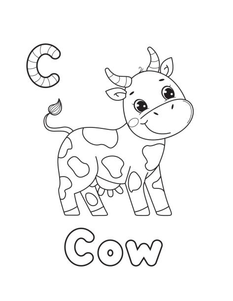 Coloring worksheet with a cow stock illustrations royalty
