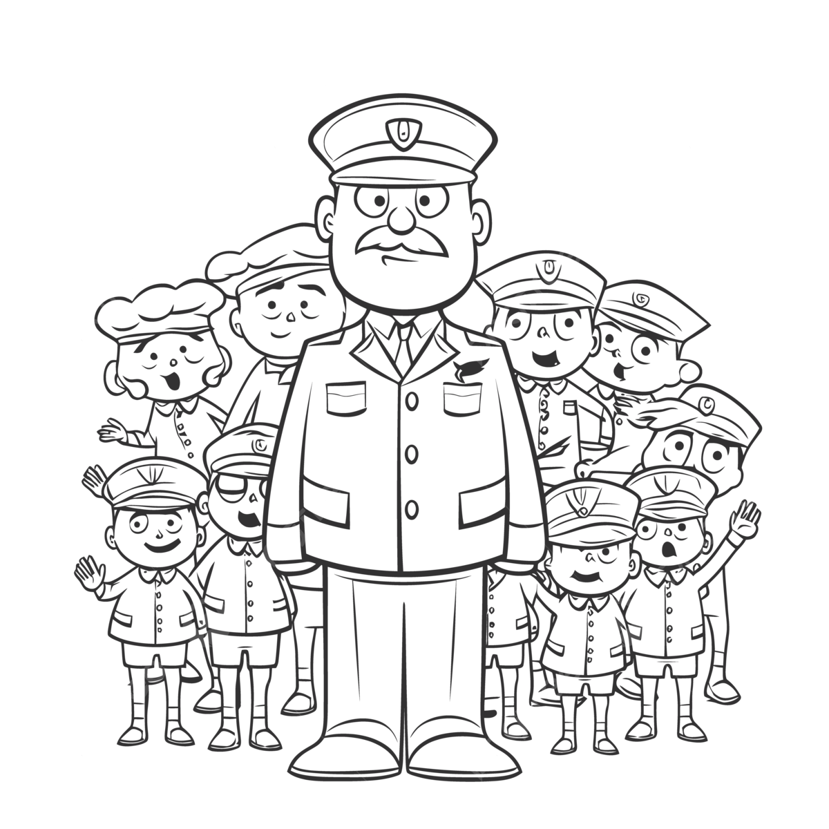 Man in uniform and a bunch of children outline sketch drawing vector leadership drawing leadership outline leadership sketch png and vector with transparent background for free download
