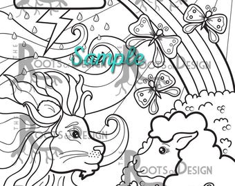 Instant download coloring page lion lamb coloring march es in like a lion and goes out like a lamb doodle art printable