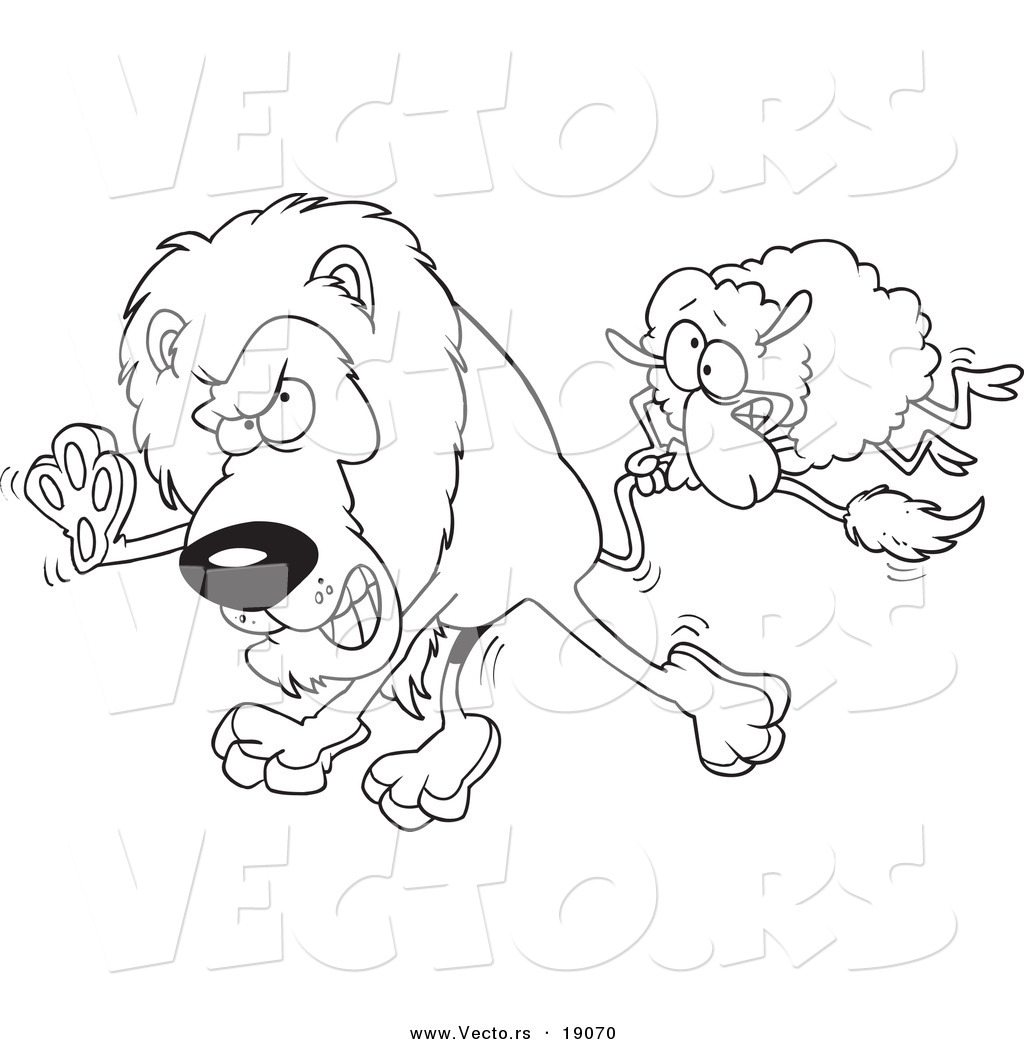 R of a cartoon sheep attacking a lion