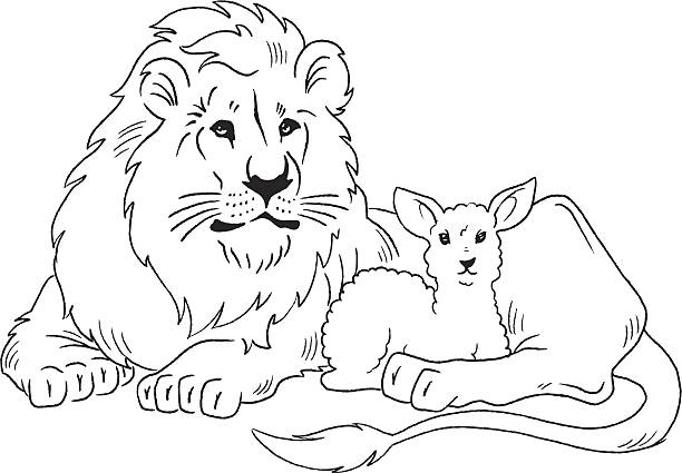 Lion and lamb stock illustration