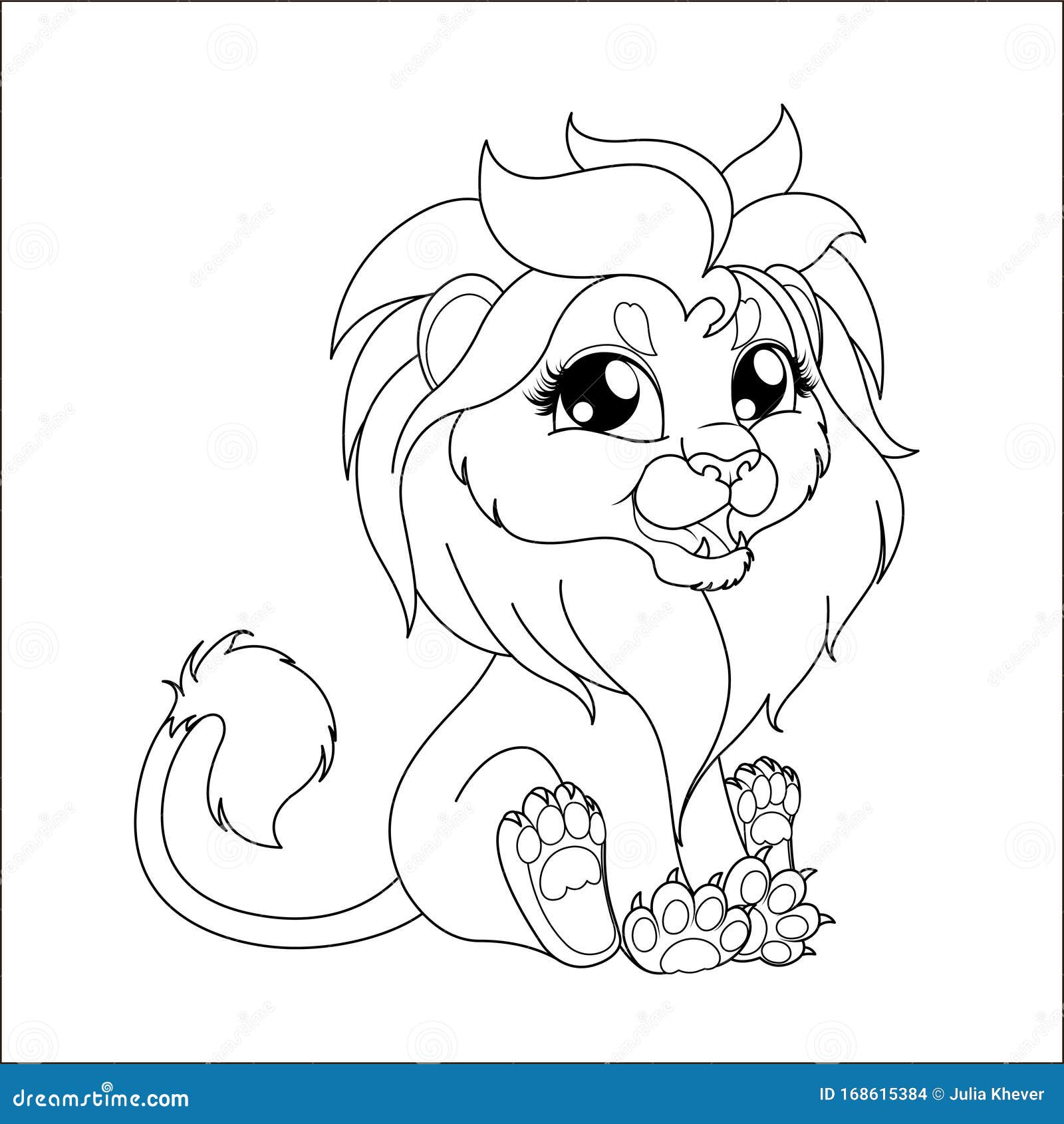 Cute hand drawn baby lion drawing contour for coloring stock vector