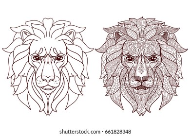 Lion page adult coloring book contour stock vector royalty free