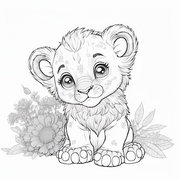 Premium photo lion outline illustration for coloring book page coloring card for kids and adults generative ai