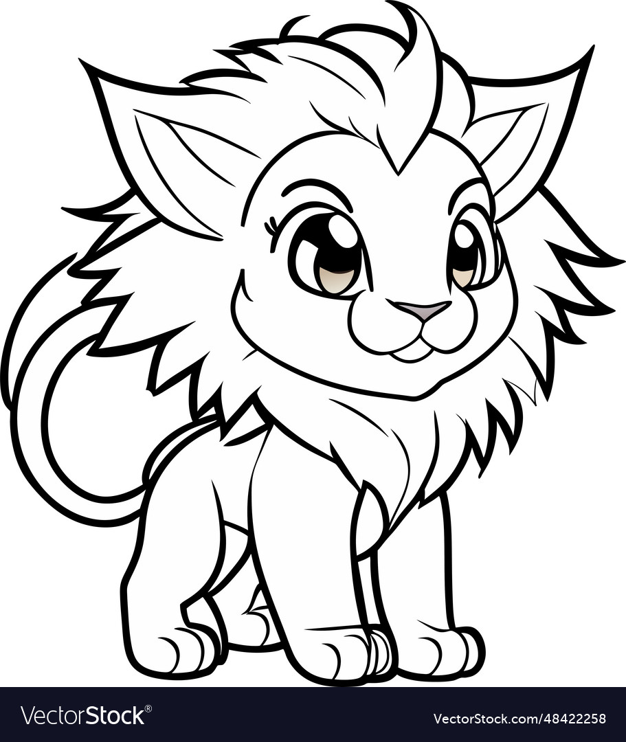 Coloring pages animals cute lion stands and smiles