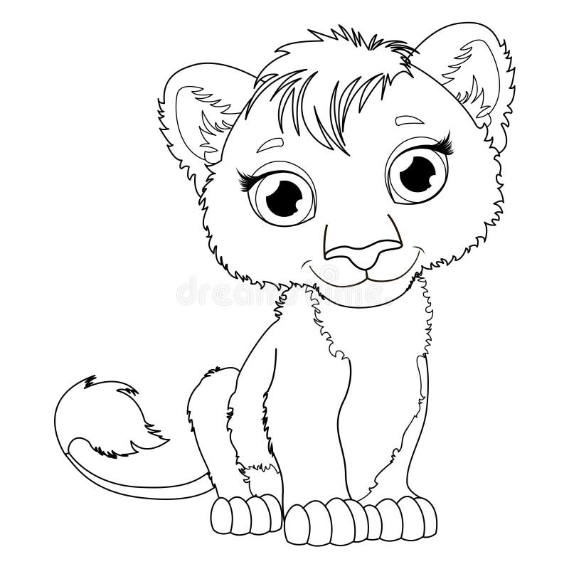 Cute hand drawn baby lion drawing contour for coloring stock vector
