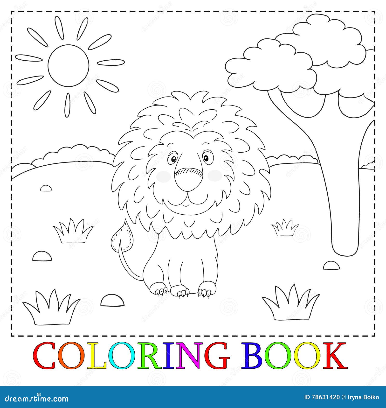Cute lion cartoon with heart illustration color and contour coloring book stock vector