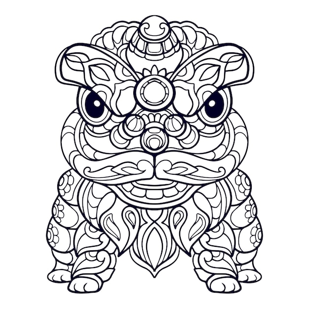 Premium vector lion dance cartoon mandala arts isolated on white background