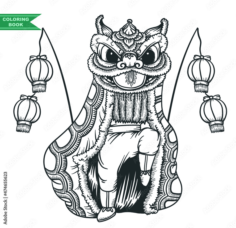 Lion dance book illustration zentangle animal vector