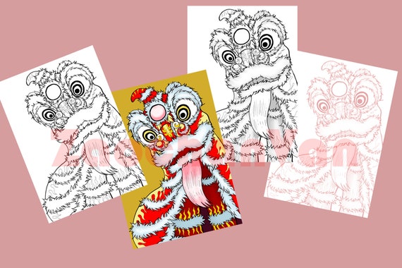 Lion dance coloring page for adult