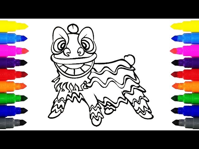 Lion dance coloring pages for kids